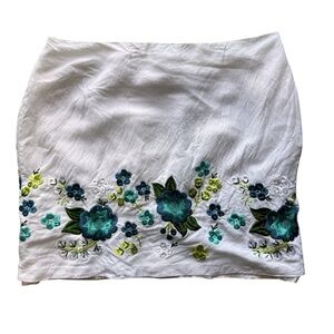 Michael by Michael Kors Woman’s  Vintage Linen Blend Embroidered Skirt Size 10